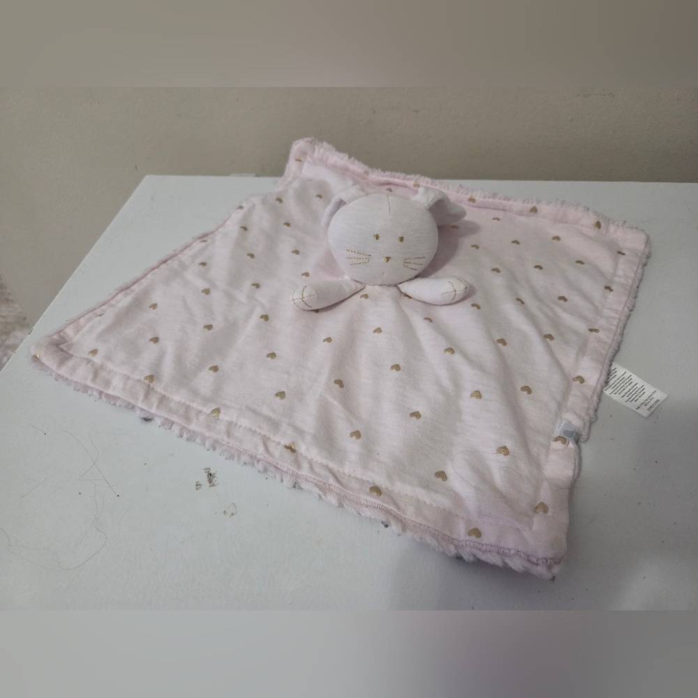 JUST BORN Pink BUNNY Lovey w/Sparkle Gold Hearts Baby Girls Security Blanket